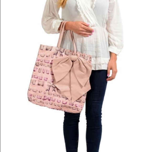 Valentino red tote with pink leather bow and dustbag - Picture 3 of 3